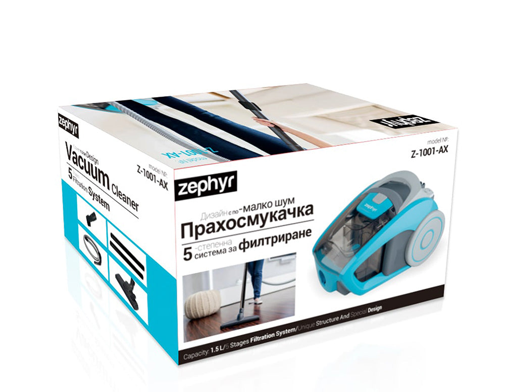 Odkurzacz ZEPHYR ZP 1001 AX, 700W, Cyklon, 5-stopniowy system filtracji, Pojemnik, Niebieski/szary 