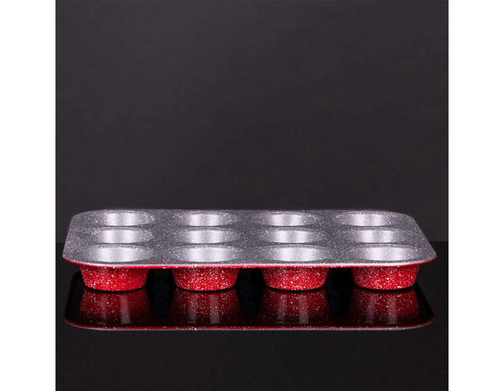Forma do muffinów i babeczek ZEPHYR Red Passion ZP 1223 EG, 12 muffinek, powłoka marmurkowa, czerwona