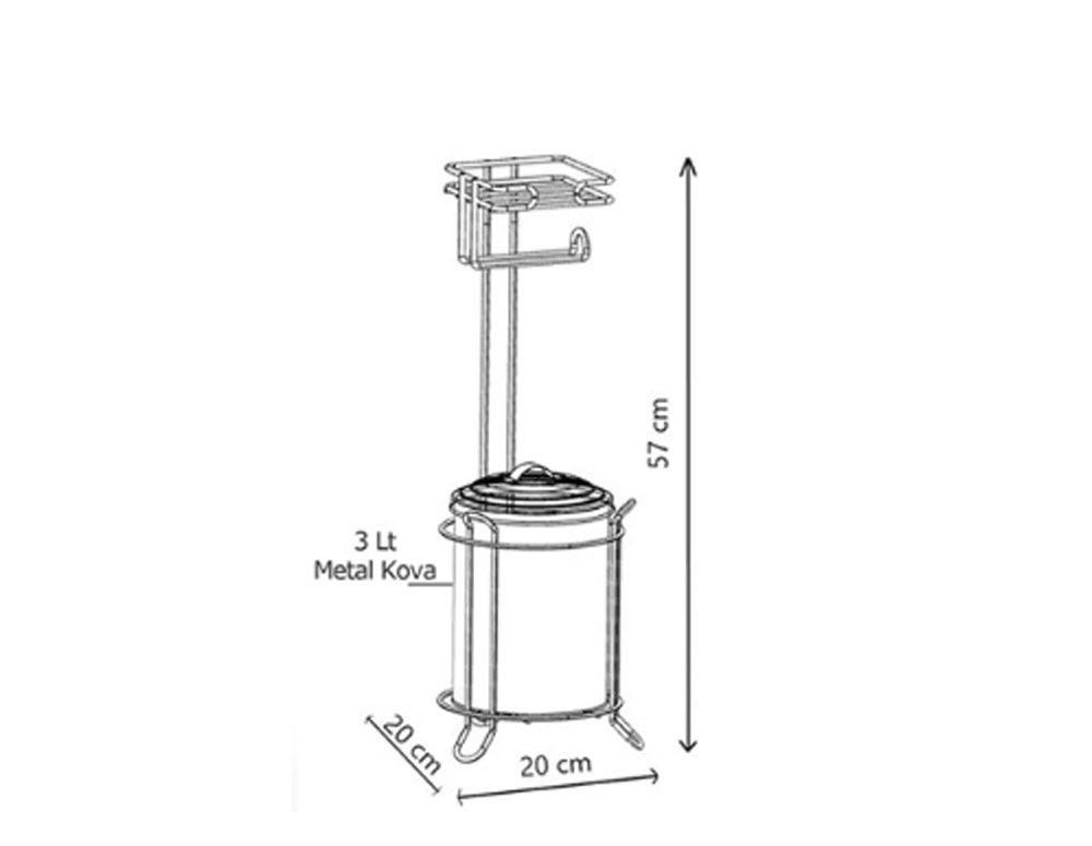 Двойна поставка за тоалетна хартия и кофа за боклук TEKNO TEL TR MG 095, 3 л, 20х20х57 см, Черен мат