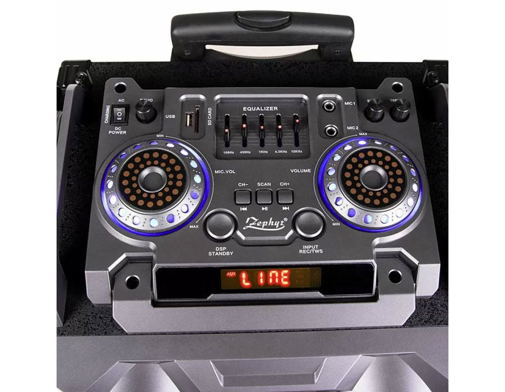 Przenośny system karaoke ZEPHYR ZP 9999 2G12, 2x12 cali, Bluetooth, USB, gniazdo gitarowe, AUX, 2 mikrofony, pilot